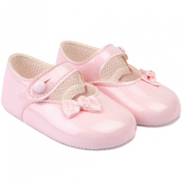 Baby Girls Pink Side Bow Patent Pram Shoes